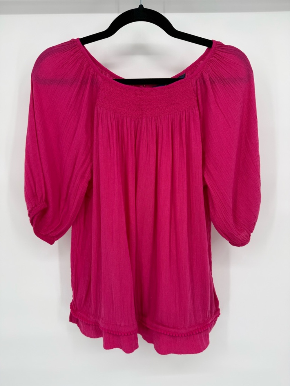 Polo Ralph Lauren Peasant Blouse Smocked Yoke Boho Balloon Sleeve Top Breezy